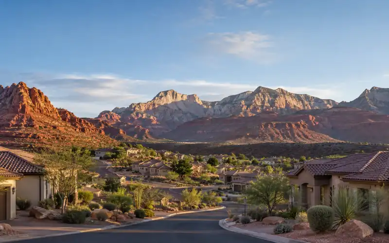 St. George Utah neighborhood with red rock mountain views